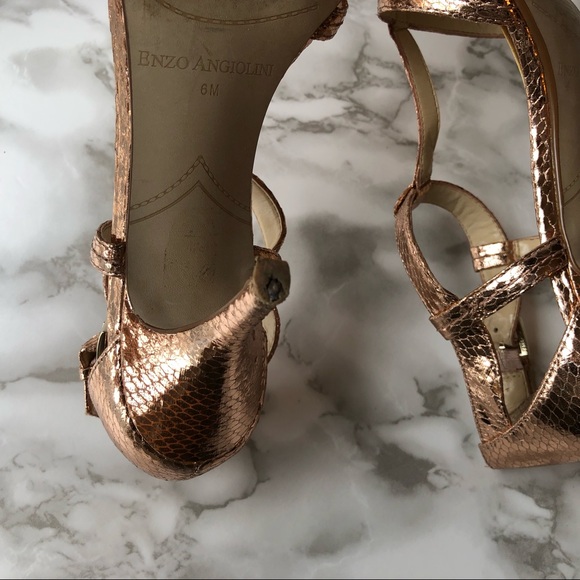 Enzo Angiolini Rose Gold Faux Snake Skin Strappy High Heels - Picture 14 of 15